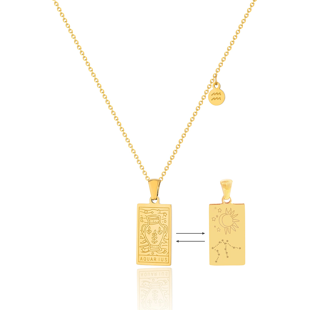 Astrology Tag Zodiac Card Necklace In PVD-coated Stainless Steel