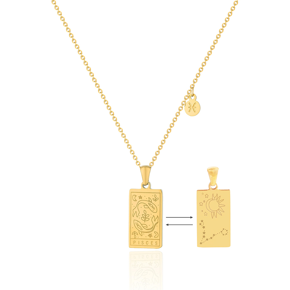 Astrology Tag Zodiac Card Necklace In PVD-coated Stainless Steel
