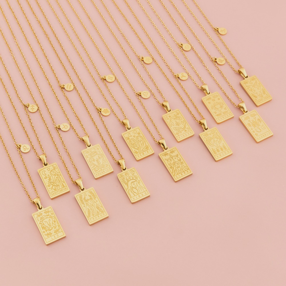 Astrology Tag Zodiac Card Necklace In PVD-coated Stainless Steel