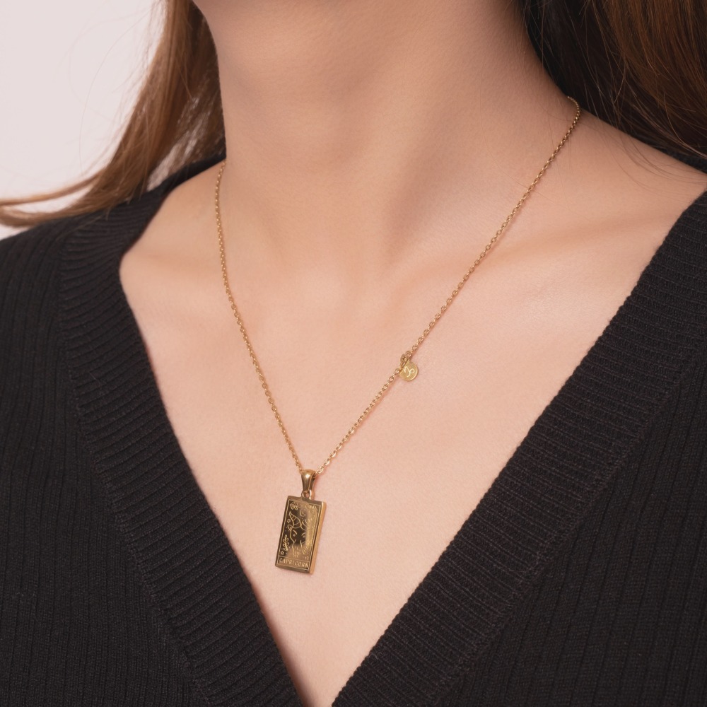 Astrology Tag Zodiac Card Necklace In PVD-coated Stainless Steel