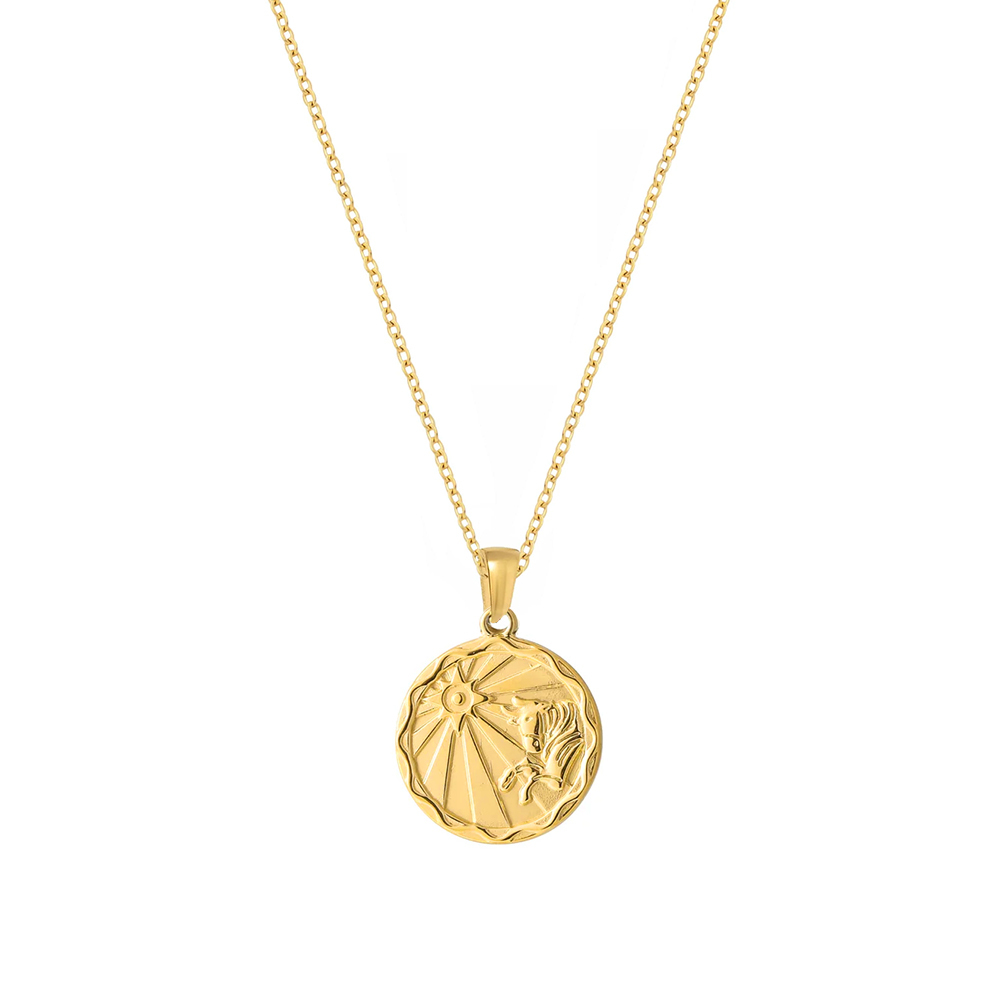 Waterproof Zodiac Sign Medallion Necklace In PVD-coating Stainless Steel