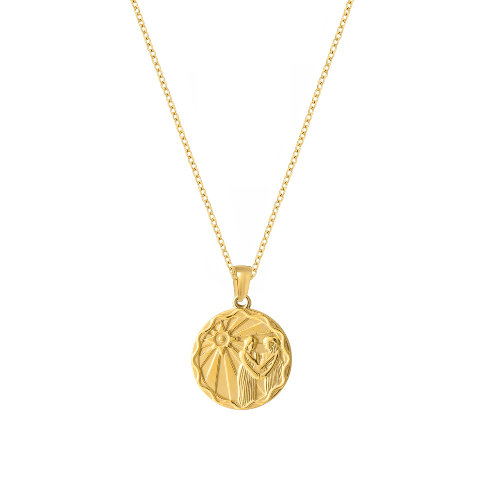 Waterproof Zodiac Sign Medallion Necklace In PVD-coating Stainless Steel