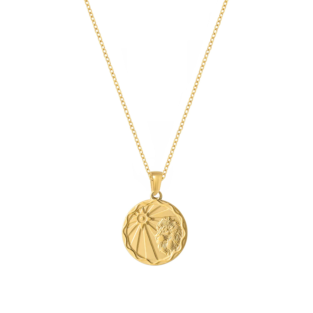 Waterproof Zodiac Sign Medallion Necklace In PVD-coating Stainless Steel
