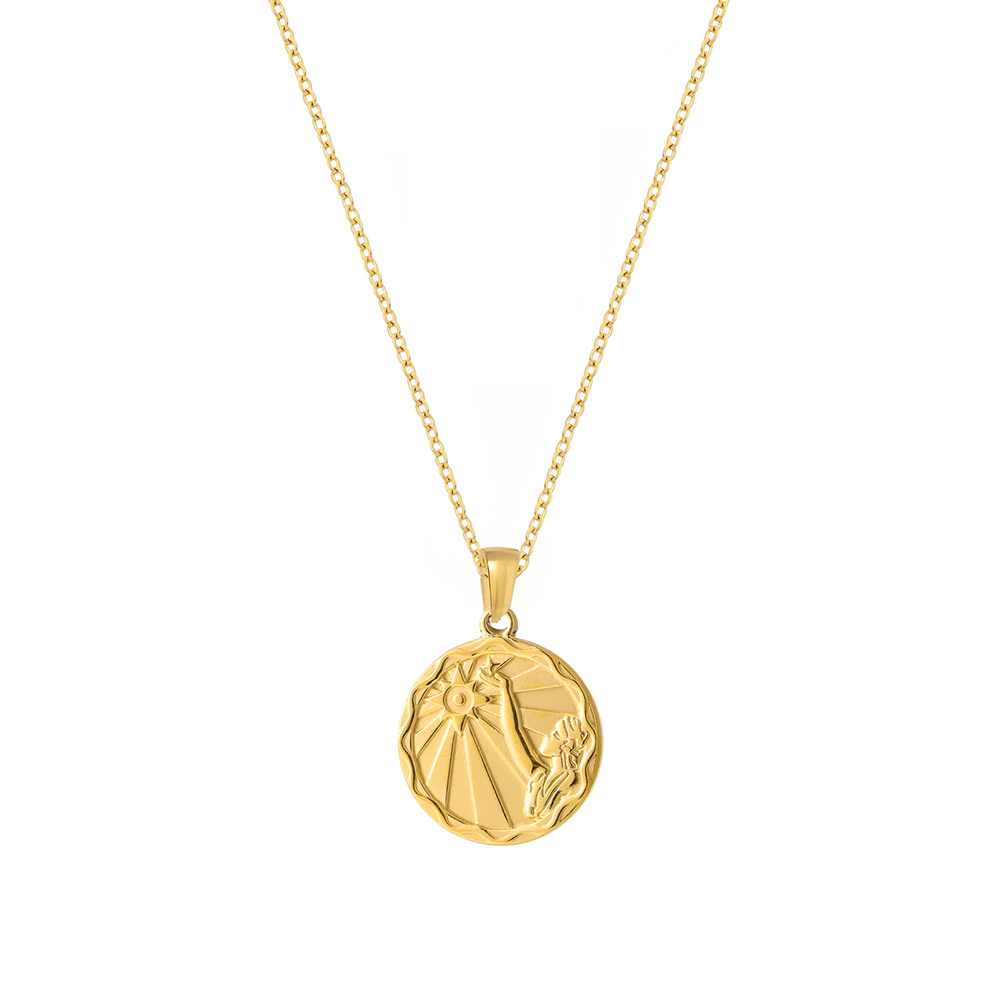 Waterproof Zodiac Sign Medallion Necklace In PVD-coating Stainless Steel