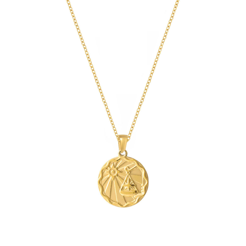 Waterproof Zodiac Sign Medallion Necklace In PVD-coating Stainless Steel