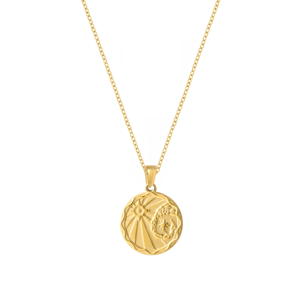 Waterproof Zodiac Sign Medallion Necklace In PVD-coating Stainless Steel
