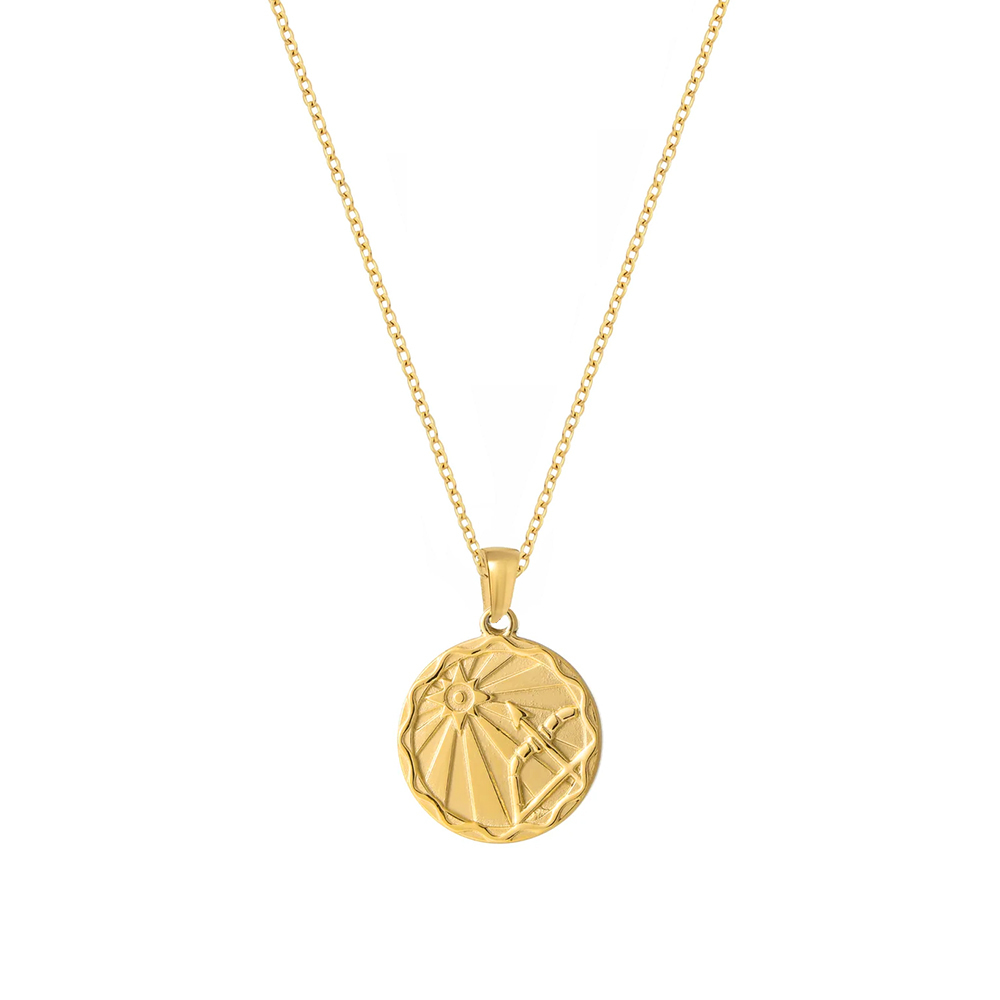 Waterproof Zodiac Sign Medallion Necklace In PVD-coating Stainless Steel