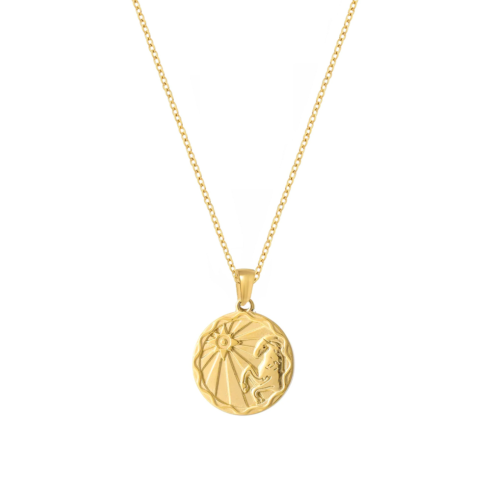 Waterproof Zodiac Sign Medallion Necklace In PVD-coating Stainless Steel
