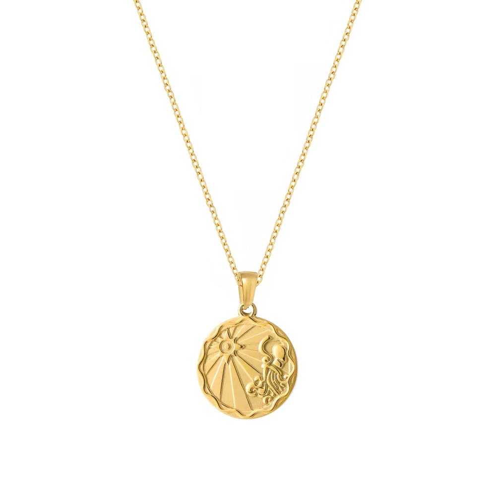 Waterproof Zodiac Sign Medallion Necklace In PVD-coating Stainless Steel