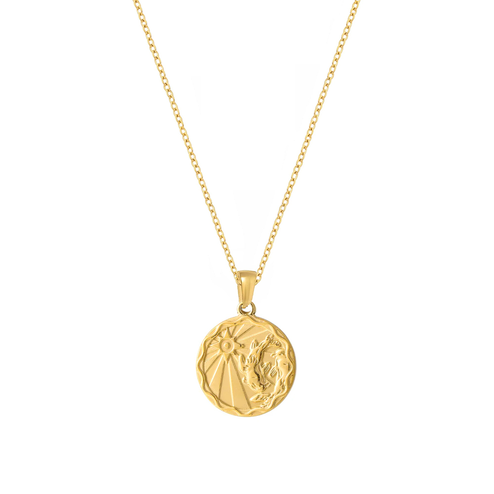 Waterproof Zodiac Sign Medallion Necklace In PVD-coating Stainless Steel