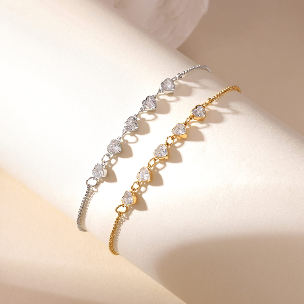 Heart CZ Slider Bracelet in PVD Stainless Steel with 14K Gold