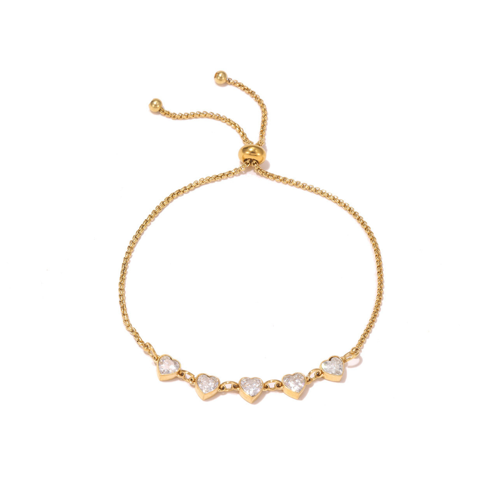 Heart CZ Slider Bracelet in PVD Stainless Steel with 14K Gold