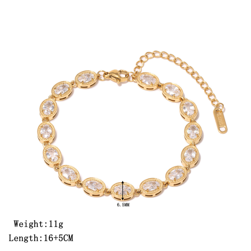 Milgrain Edge Oval CZ Tennis Bracelet in PVD Stainless Steel with 14K Gold