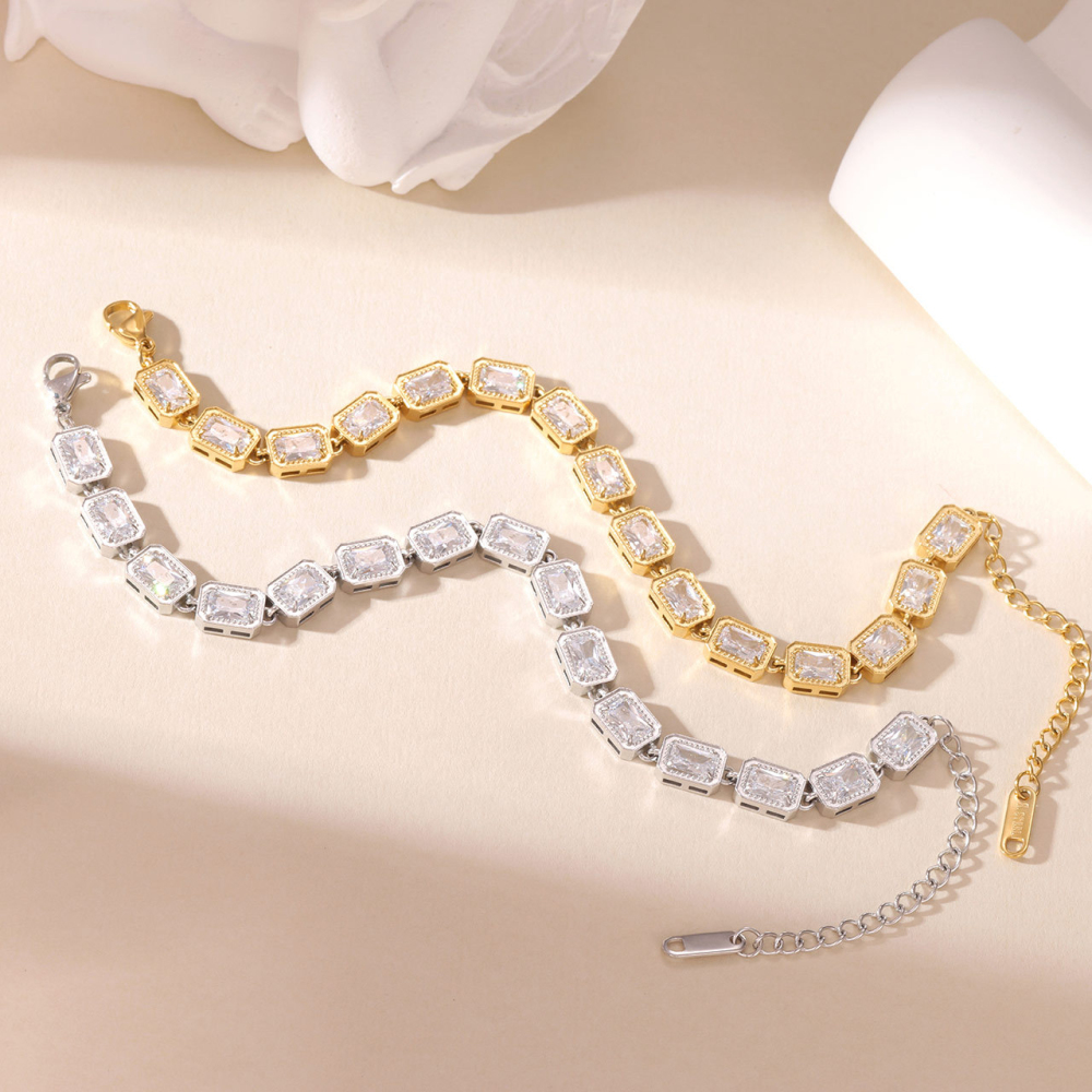 Emerald-Cut CZ Tennis Bracelet in PVD Stainless Steel with 14K Gold