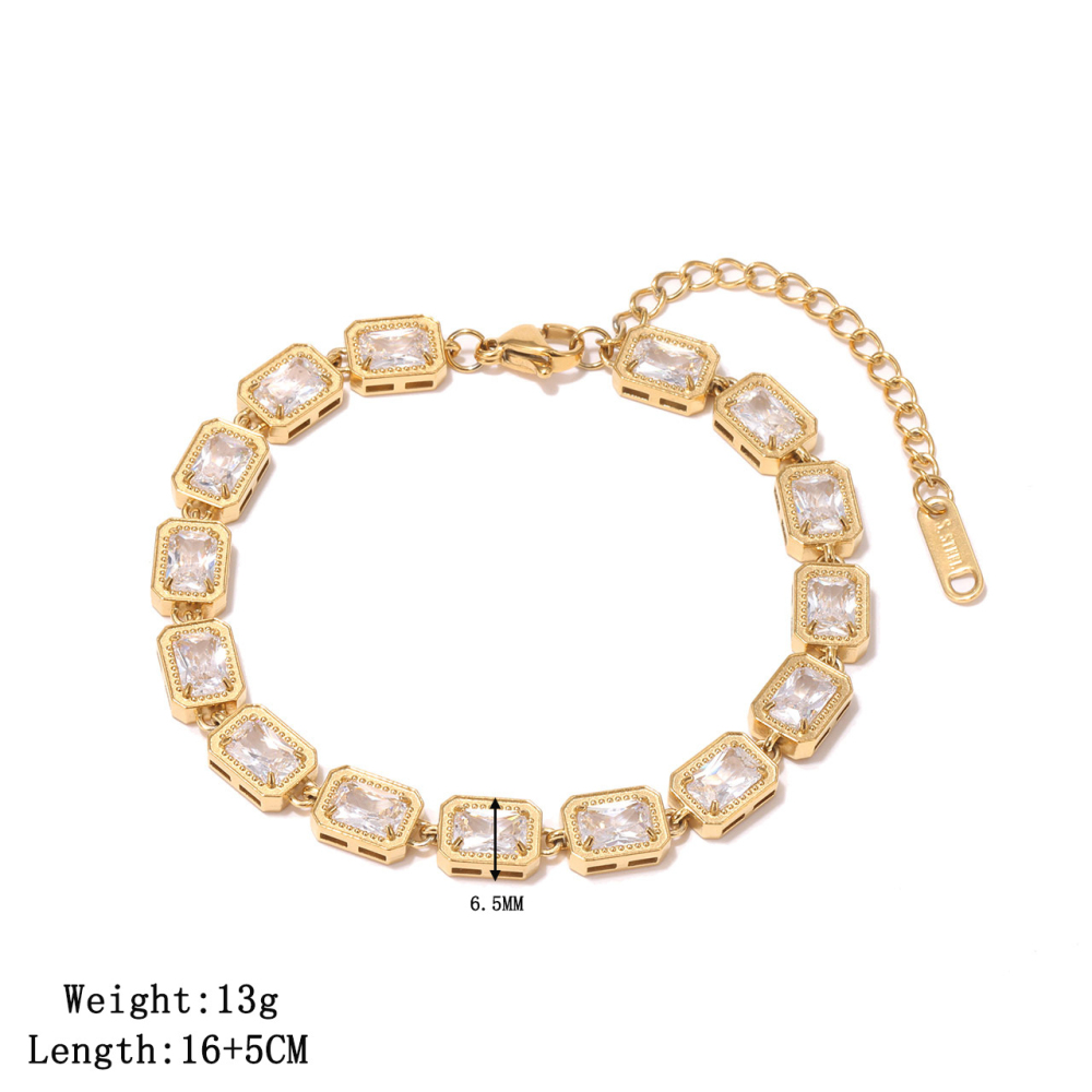 Emerald-Cut CZ Tennis Bracelet in PVD Stainless Steel with 14K Gold