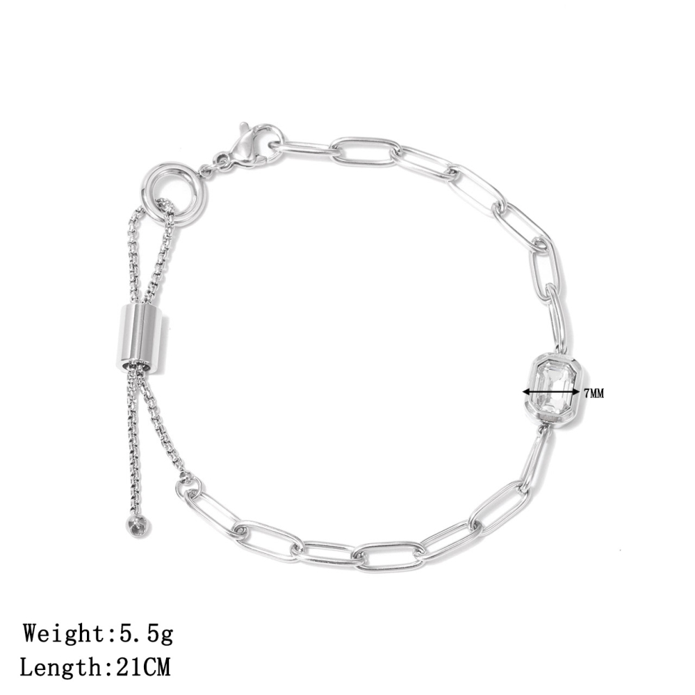 Paperclip Slider Bracelet with Emerald-Cut CZ in PVD Stainless Steel 14K Gold