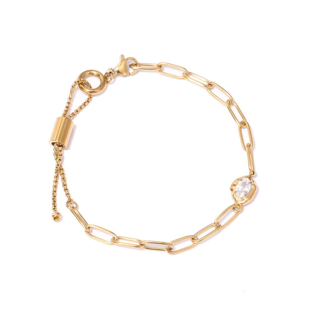 Organic Bezel Paperclip Slider Bracelet in PVD Stainless Steel 14K Gold
