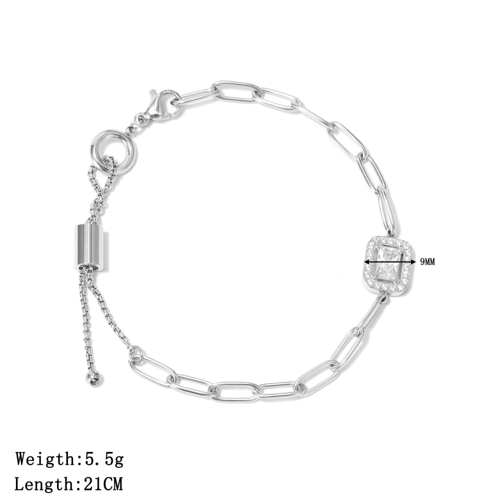 Halo Set Paperclip Slider Bracelet in PVD Stainless Steel 14K Gold