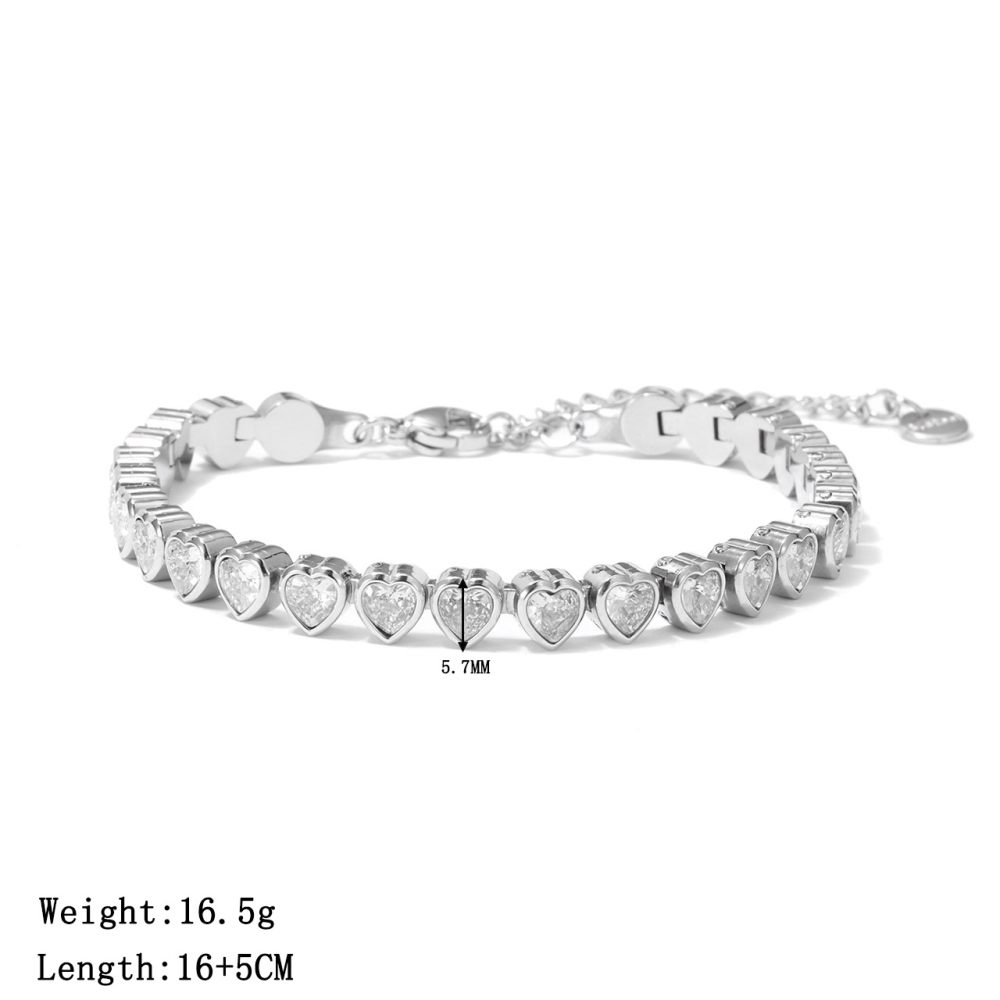 Bezel-Set Heart CZ Tennis Bracelet in PVD Stainless Steel 14K Gold