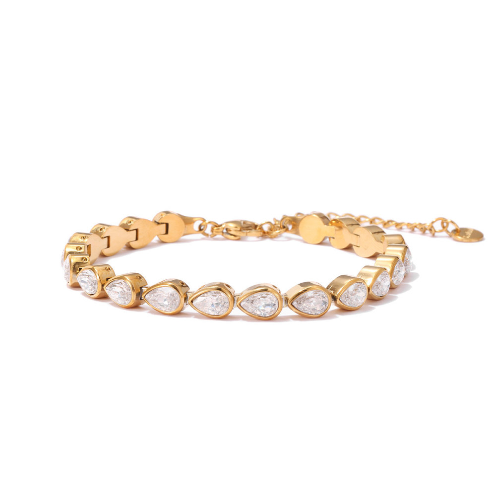 Pear-Cut CZ Tennis Bracelet in PVD Stainless Steel 14K Gold