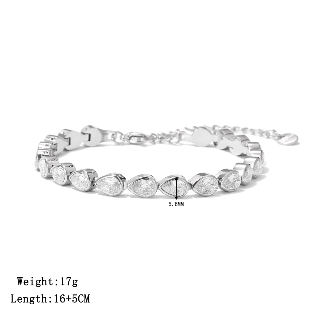 Pear-Cut CZ Tennis Bracelet in PVD Stainless Steel 14K Gold