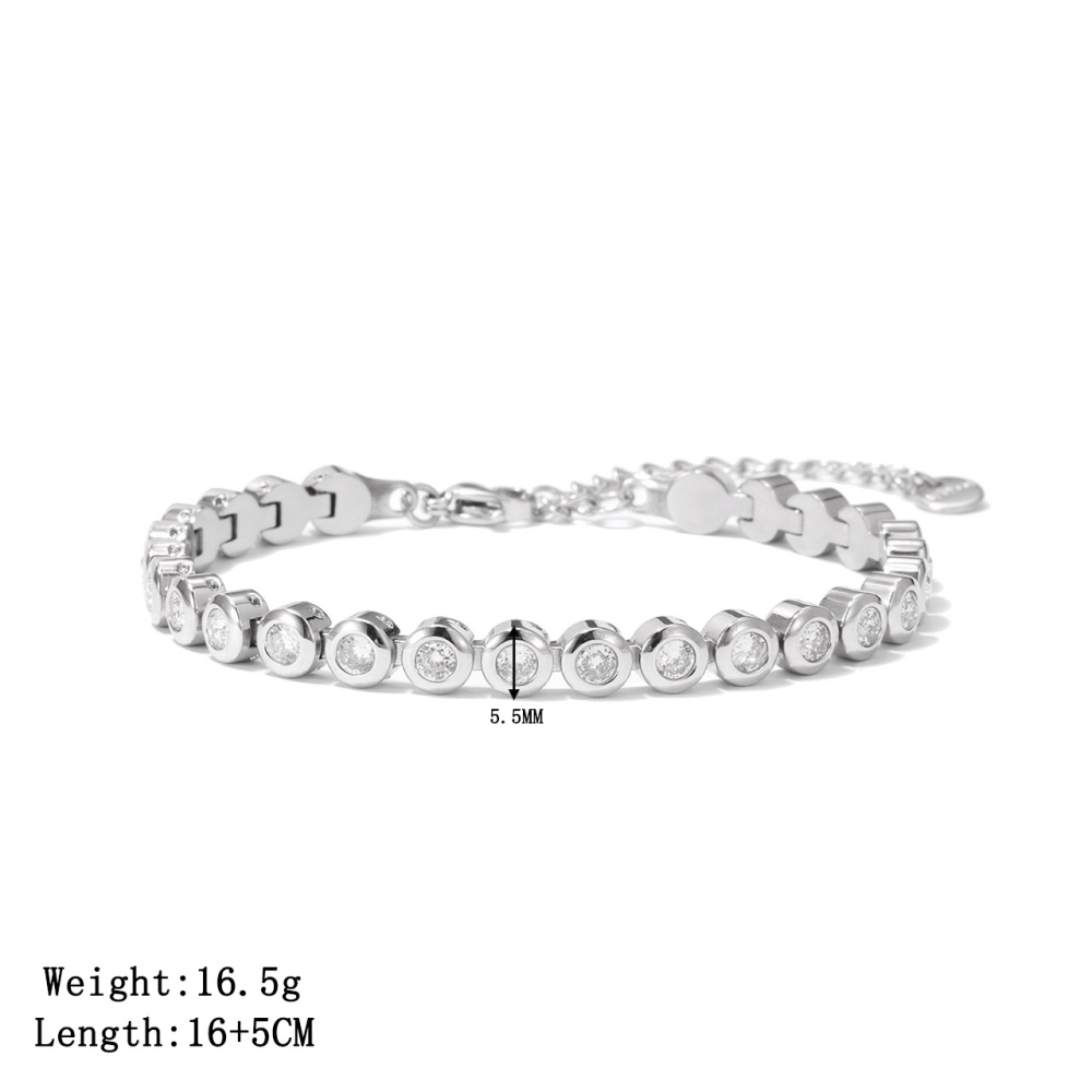 Round CZ Tennis Bracelet in PVD Stainless Steel 14K Gold