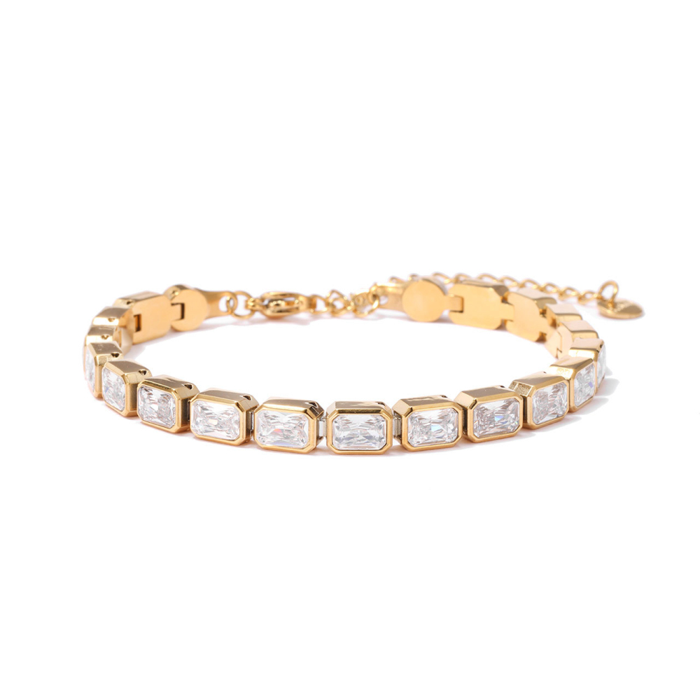 Emerald-Cut CZ Tennis Bracelet in PVD Stainless Steel 14K Gold