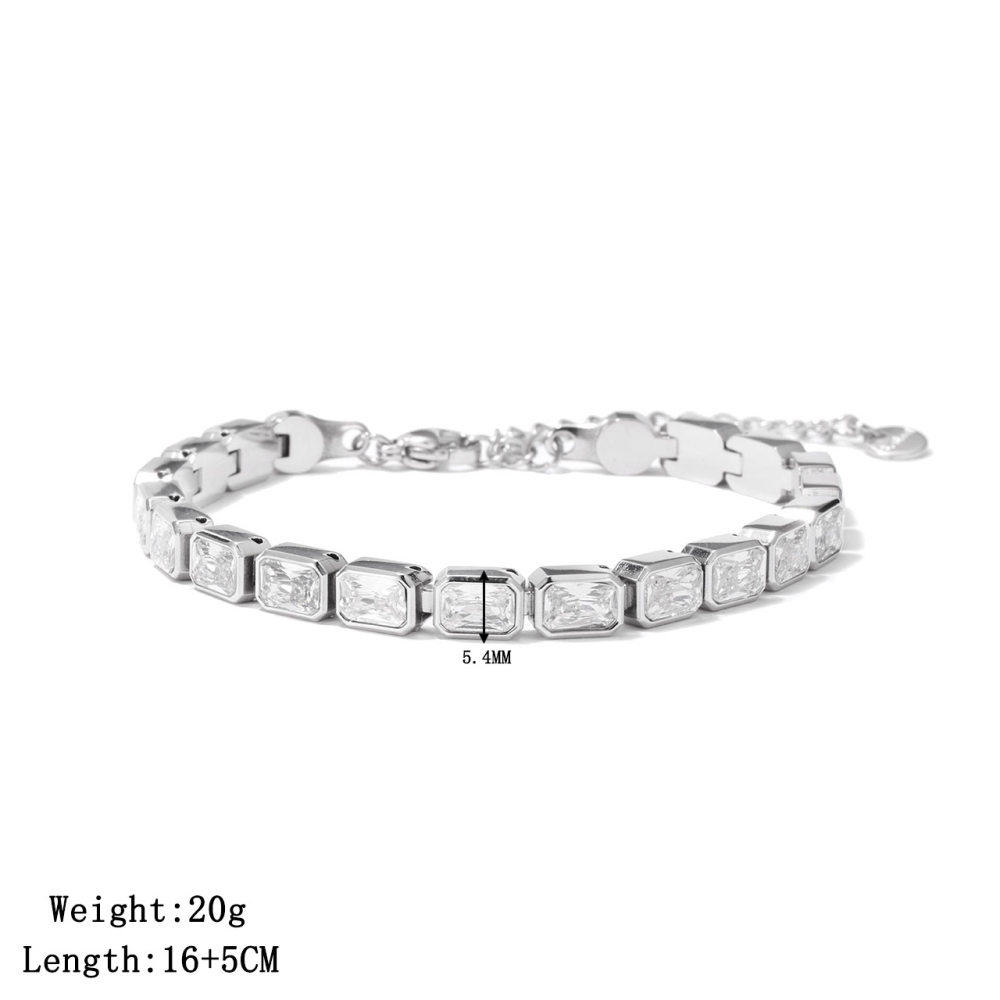 Emerald-Cut CZ Tennis Bracelet in PVD Stainless Steel 14K Gold