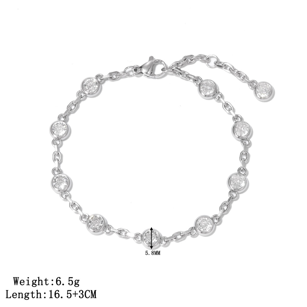 Bezel-Set Round CZ Station Bracelet in PVD Stainless Steel 14K Gold