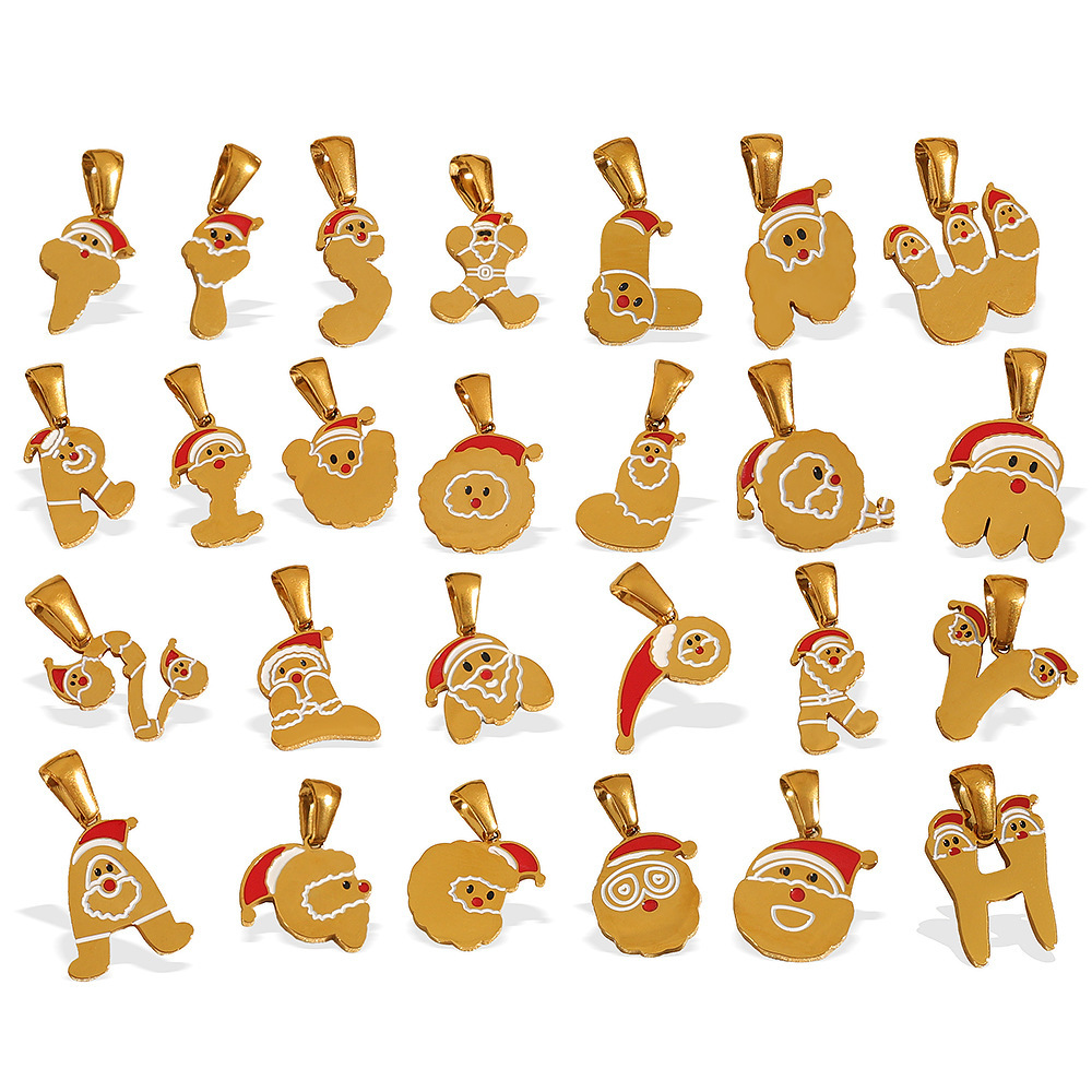 Christmas Alphabet Enamel Charm Pendant in 18K Gold PVD Stainless Steel