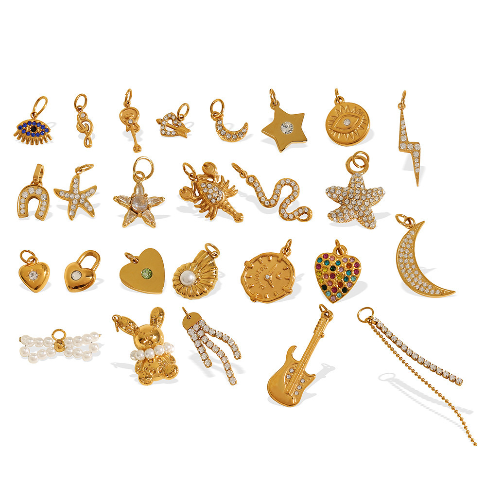 Mixed Theme CZ Charm Pendant in 18K Gold PVD Stainless Steel