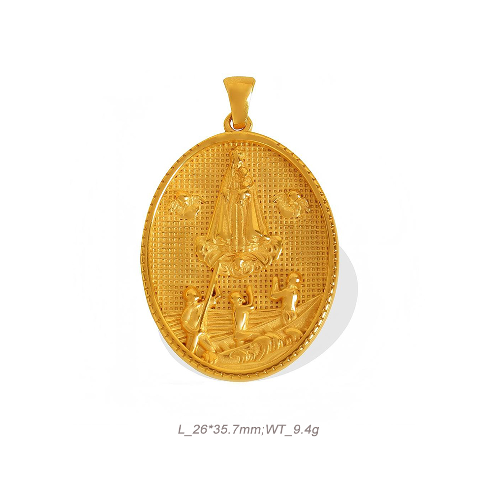 Religious Medal Pendant in 18K Gold Plated Stainless Steel with Embossed Relief