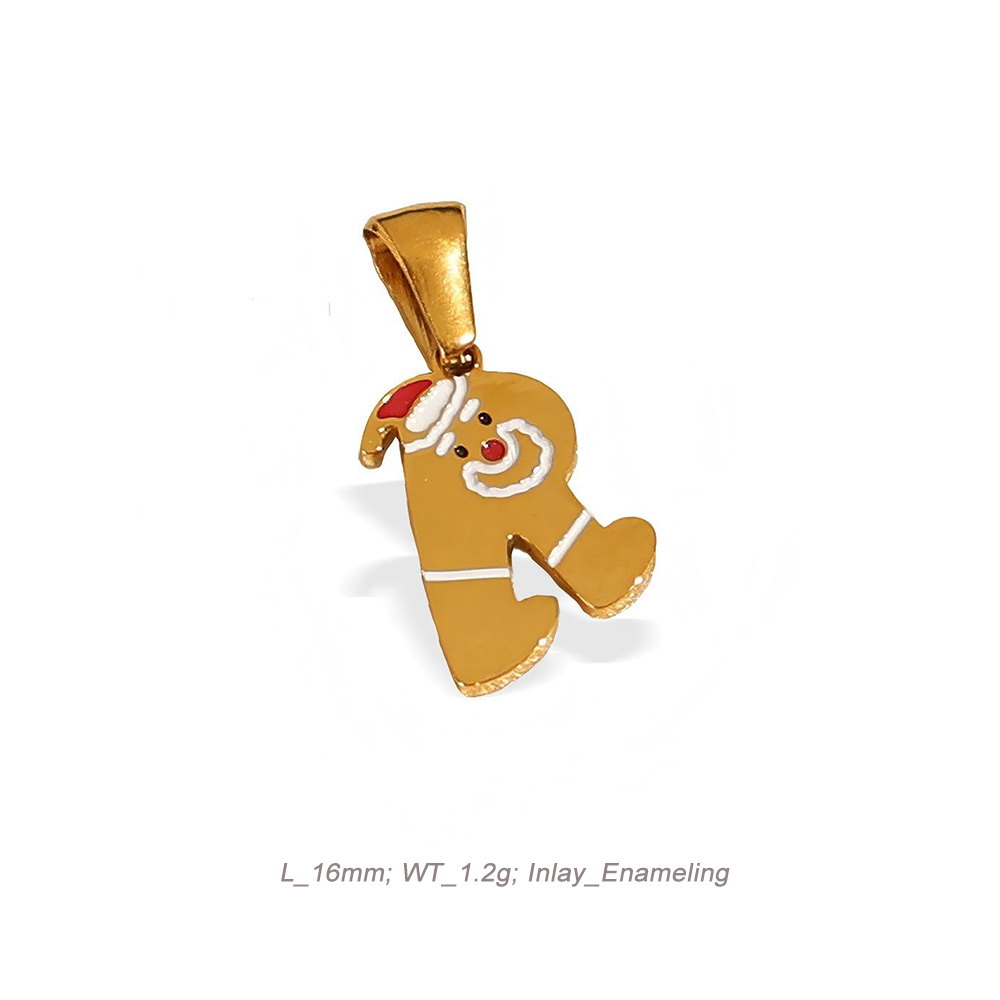 Christmas Alphabet Enamel Charm Pendant in 18K Gold PVD Stainless Steel