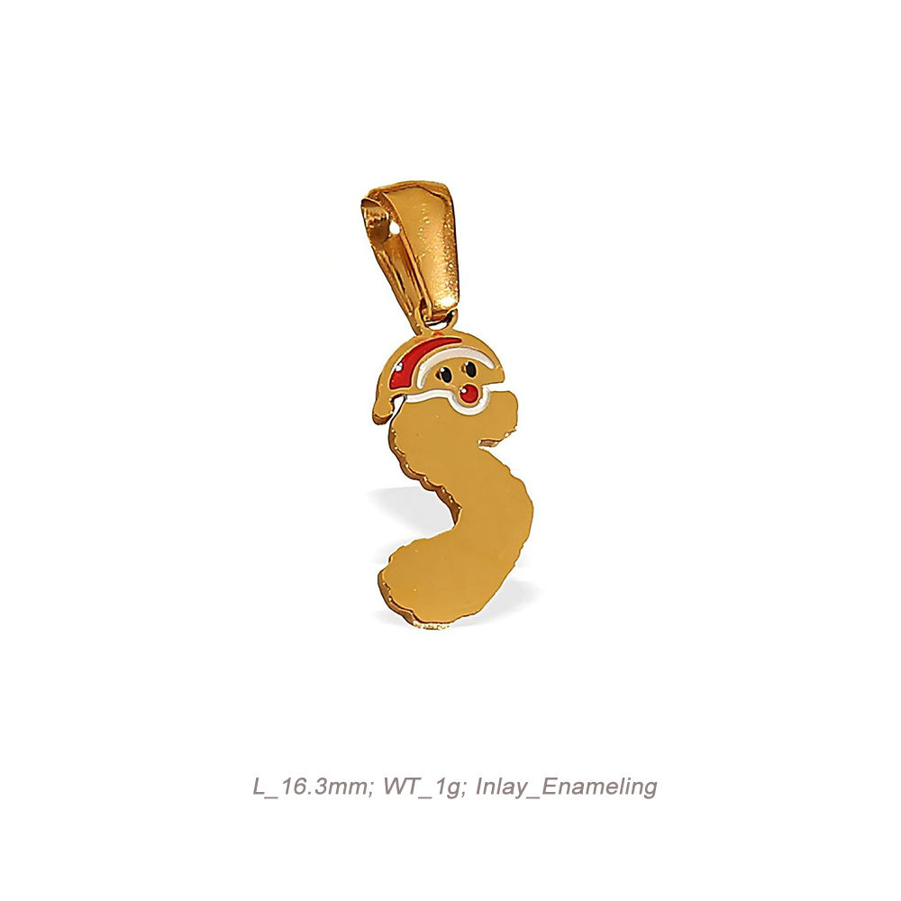 Christmas Alphabet Enamel Charm Pendant in 18K Gold PVD Stainless Steel
