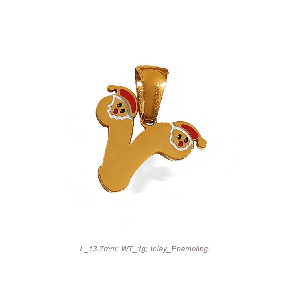 Christmas Alphabet Enamel Charm Pendant in 18K Gold PVD Stainless Steel