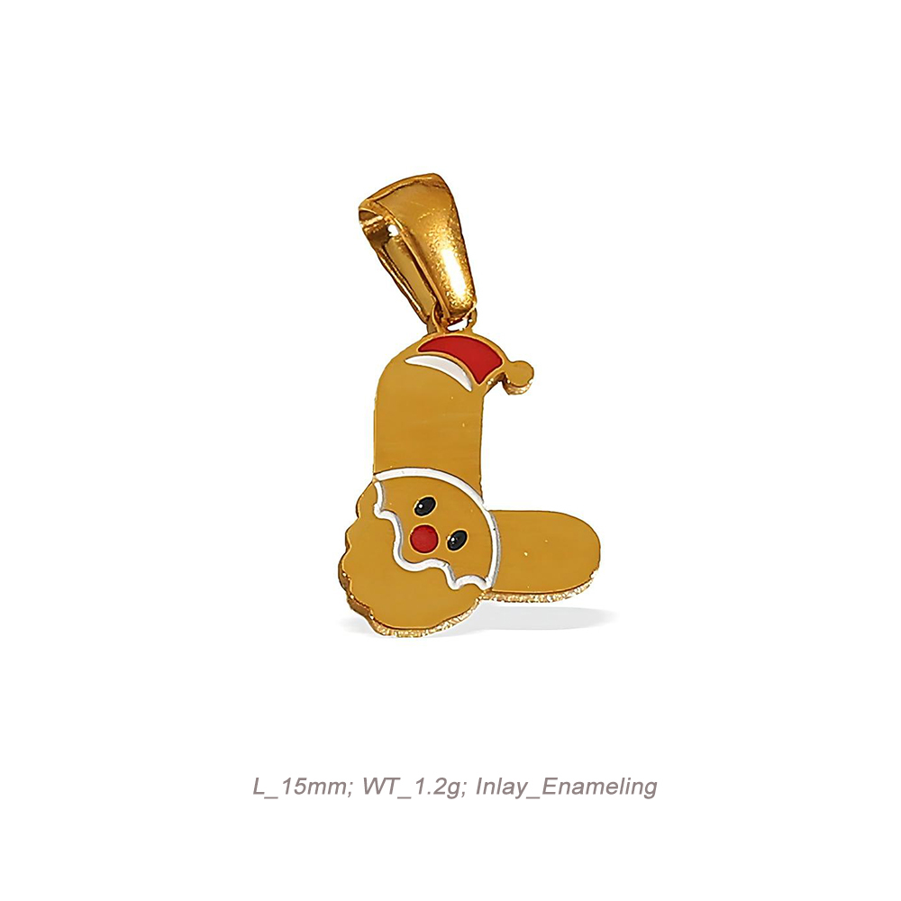 Christmas Alphabet Enamel Charm Pendant in 18K Gold PVD Stainless Steel