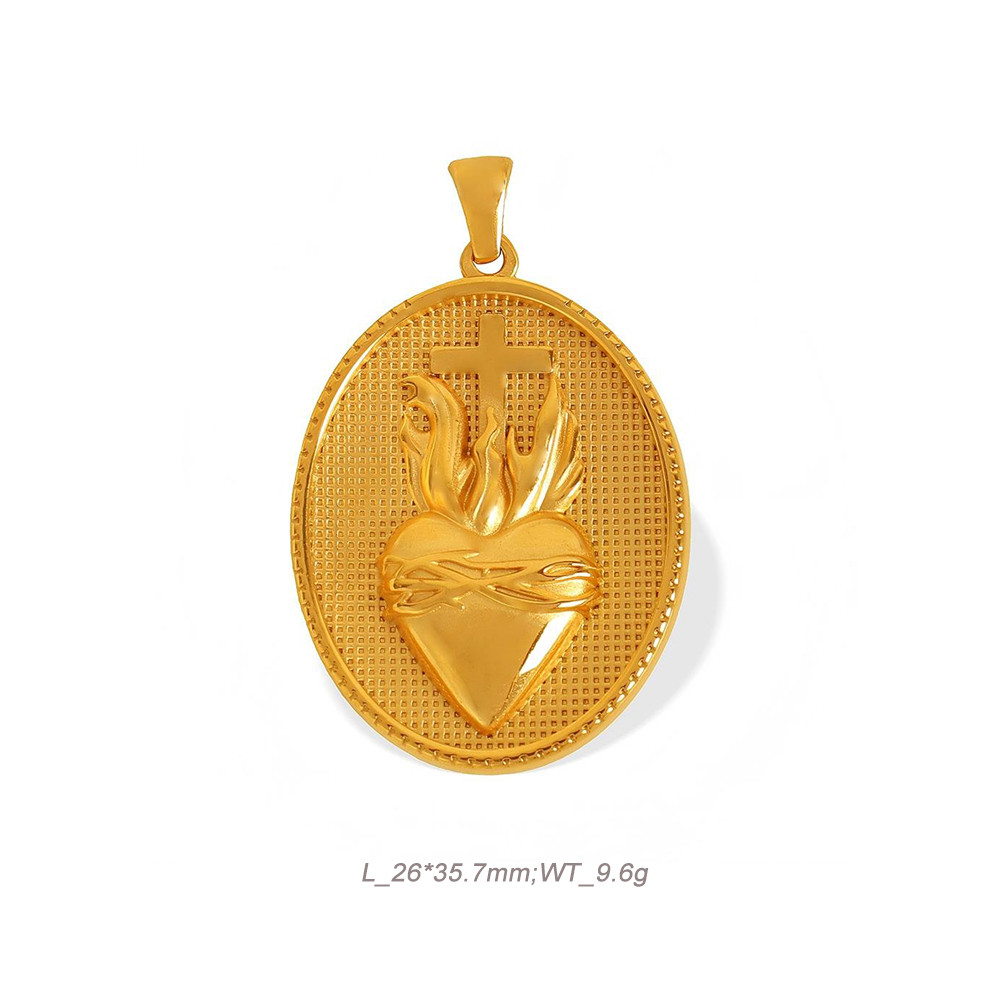 Religious Medal Pendant in 18K Gold Plated Stainless Steel with Embossed Relief