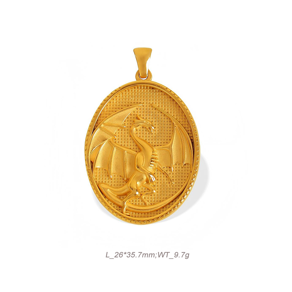 Religious Medal Pendant in 18K Gold Plated Stainless Steel with Embossed Relief