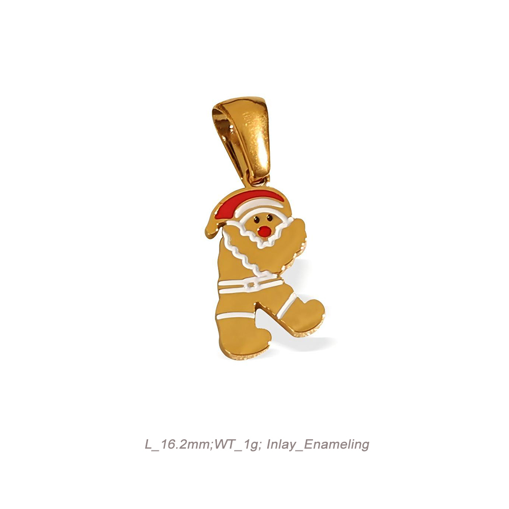 Christmas Alphabet Enamel Charm Pendant in 18K Gold PVD Stainless Steel