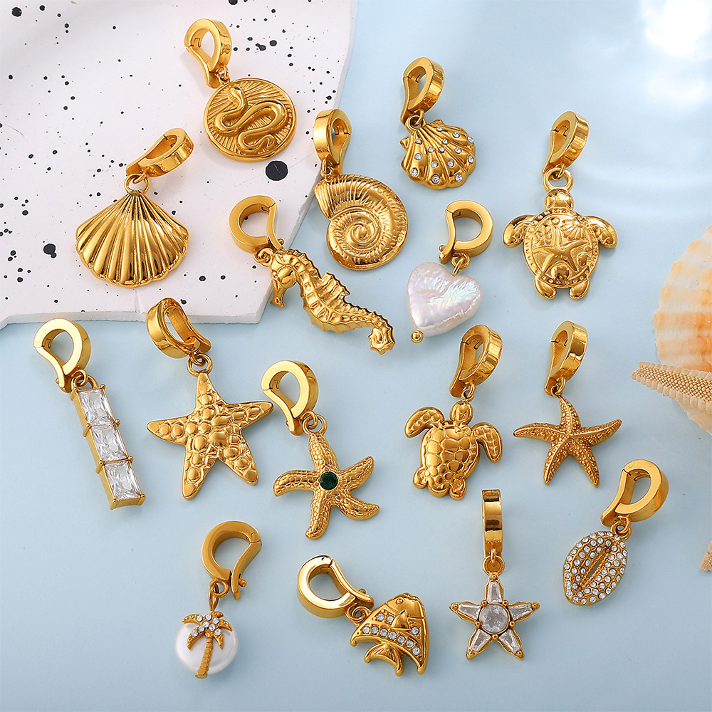 Ocean Theme Clip-On Charm Pendant in 18K Gold PVD Stainless Steel