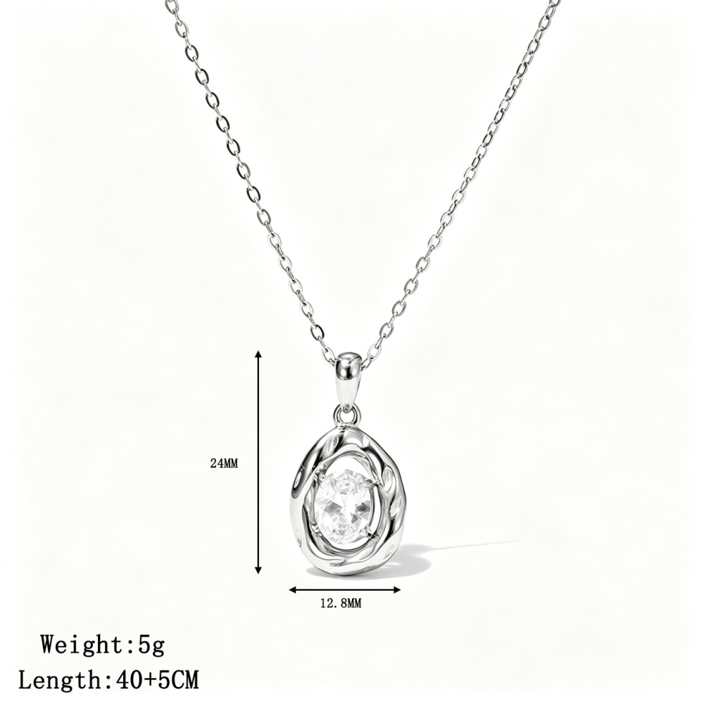 Organic Bezel Oval CZ Necklace in PVD Stainless Steel 14K Gold
