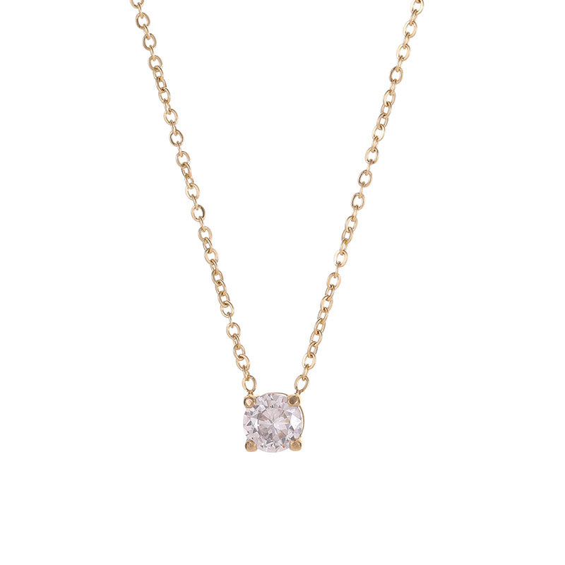 Round CZ Solitaire Necklace in PVD Stainless Steel with 14K Gold