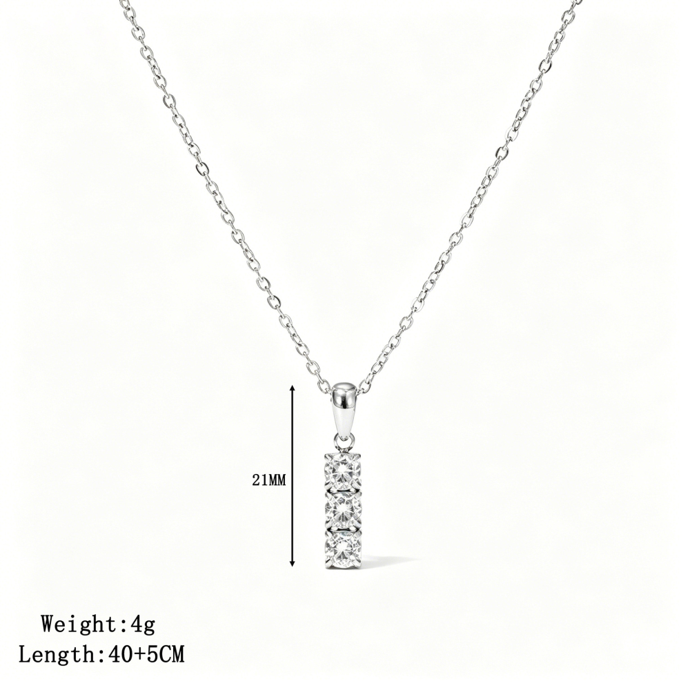 Three-Stone Vertical CZ Necklace in PVD Stainless Steel 14K Gold