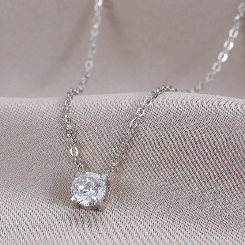 Round CZ Solitaire Necklace in PVD Stainless Steel 14K Gold