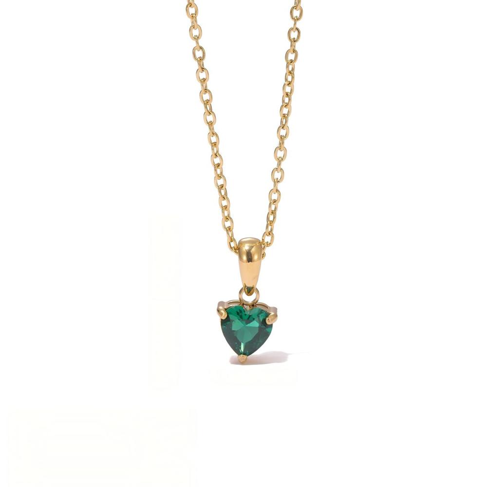 Heart Cut CZ Pendant Necklace in PVD Stainless Steel 14K Gold
