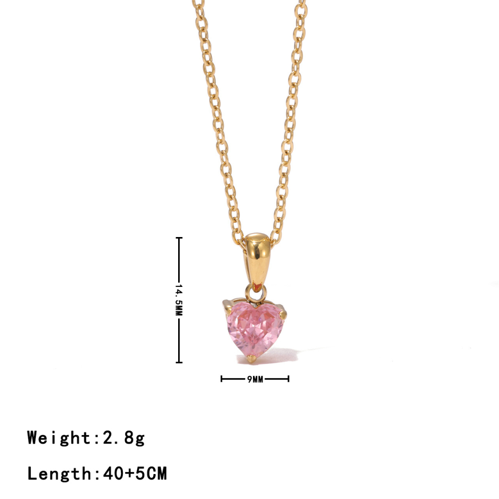 Heart Cut CZ Pendant Necklace in PVD Stainless Steel 14K Gold