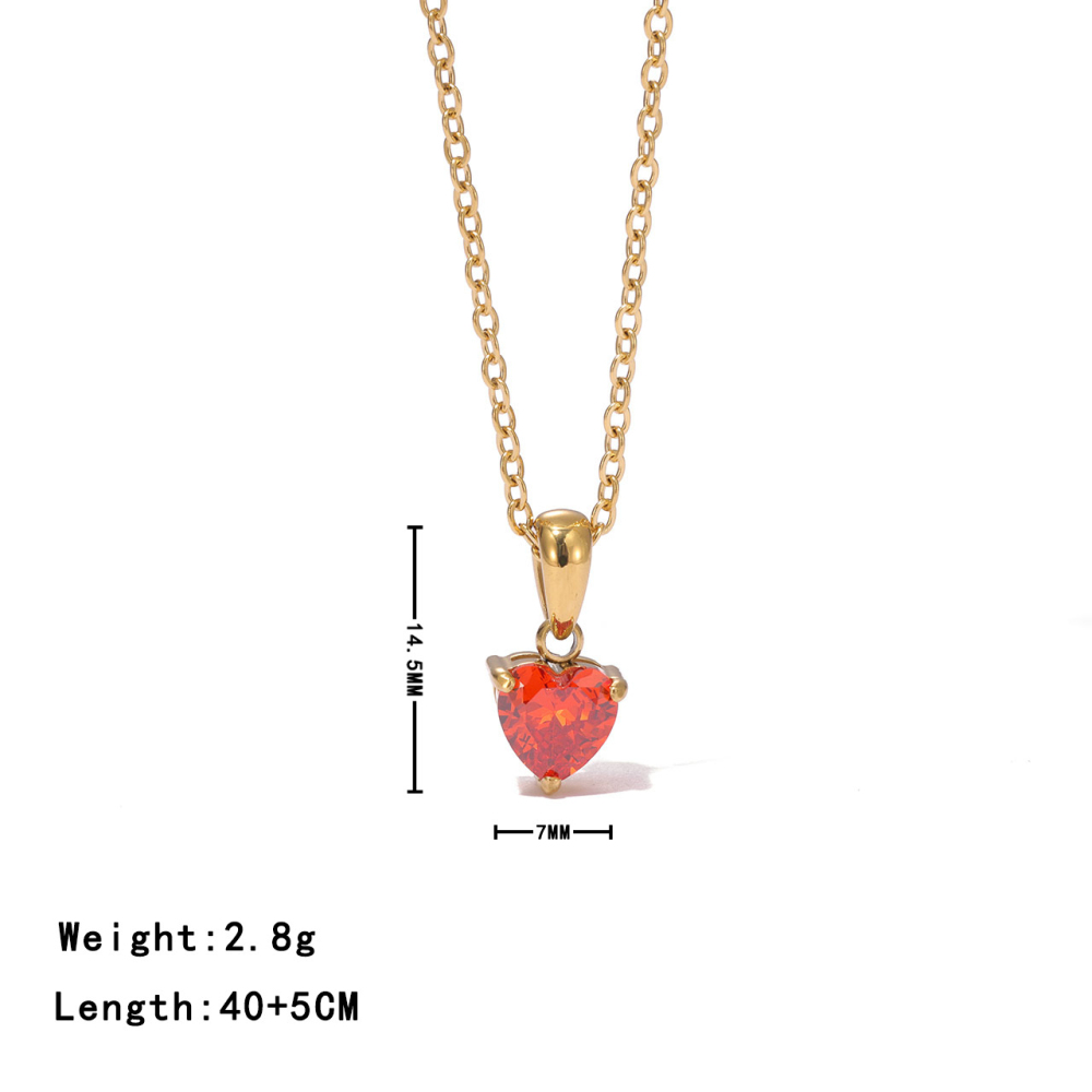 Heart Cut CZ Pendant Necklace in PVD Stainless Steel 14K Gold