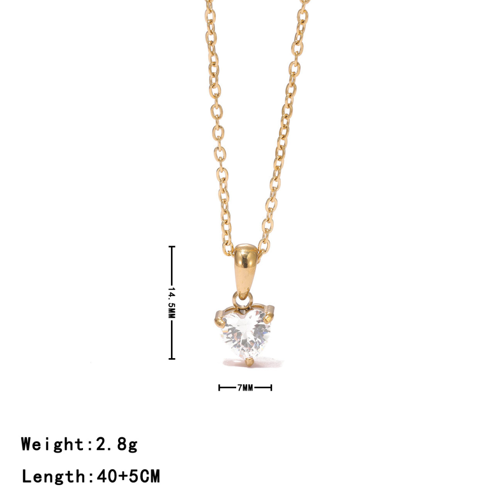 Heart Cut CZ Pendant Necklace in PVD Stainless Steel 14K Gold
