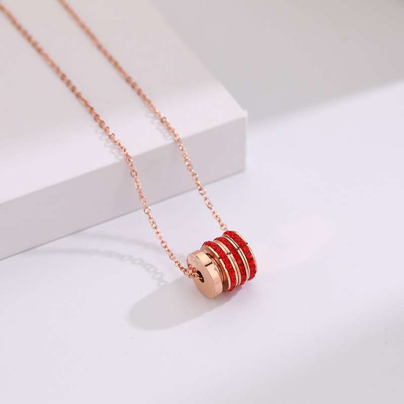 Triple Row CZ Tube Pendant Necklace in Rose 14K Gold PVD Stainless Steel