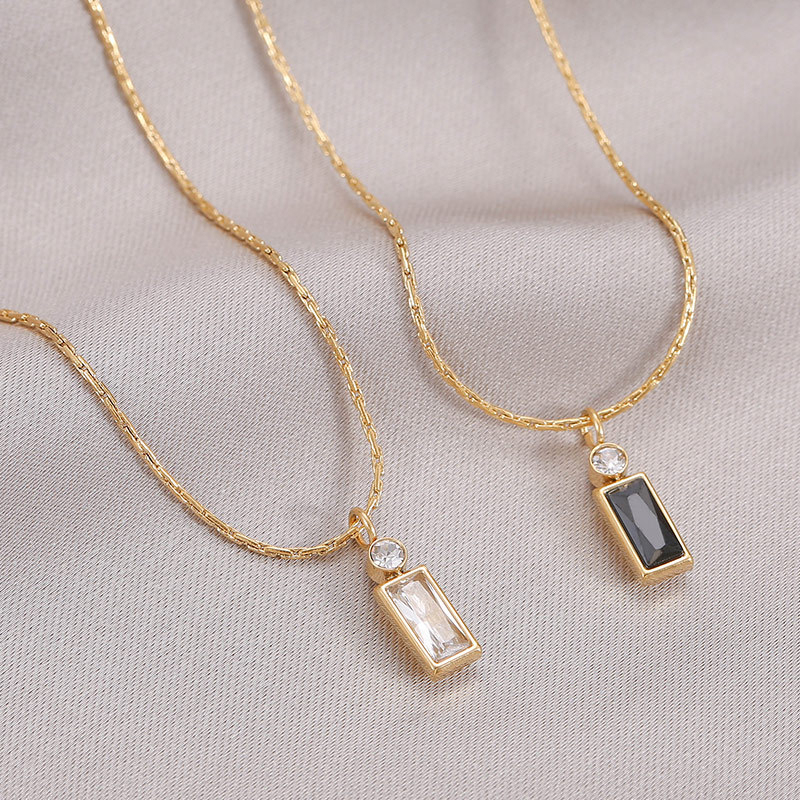 Geometric Two-Stone CZ Necklace in PVD Stainless Steel 14K Gold